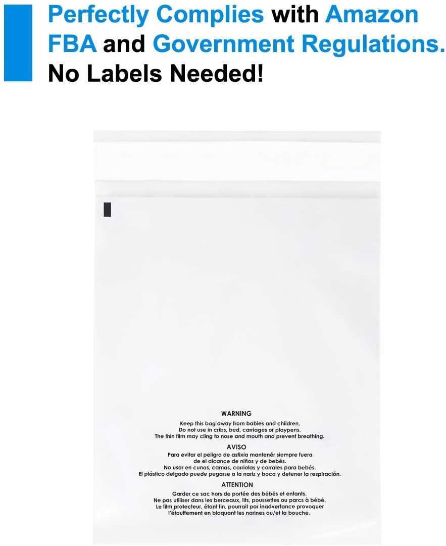 200 10×13 Suffocation Warning Clear Poly Self Seal Bags 1.5 mil Mailers