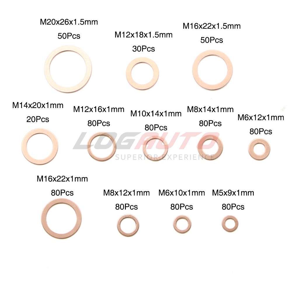300Pcs Copper Crush Flat Washer Solid Gasket Set Ring Seal M5-M20 Assortment Kit