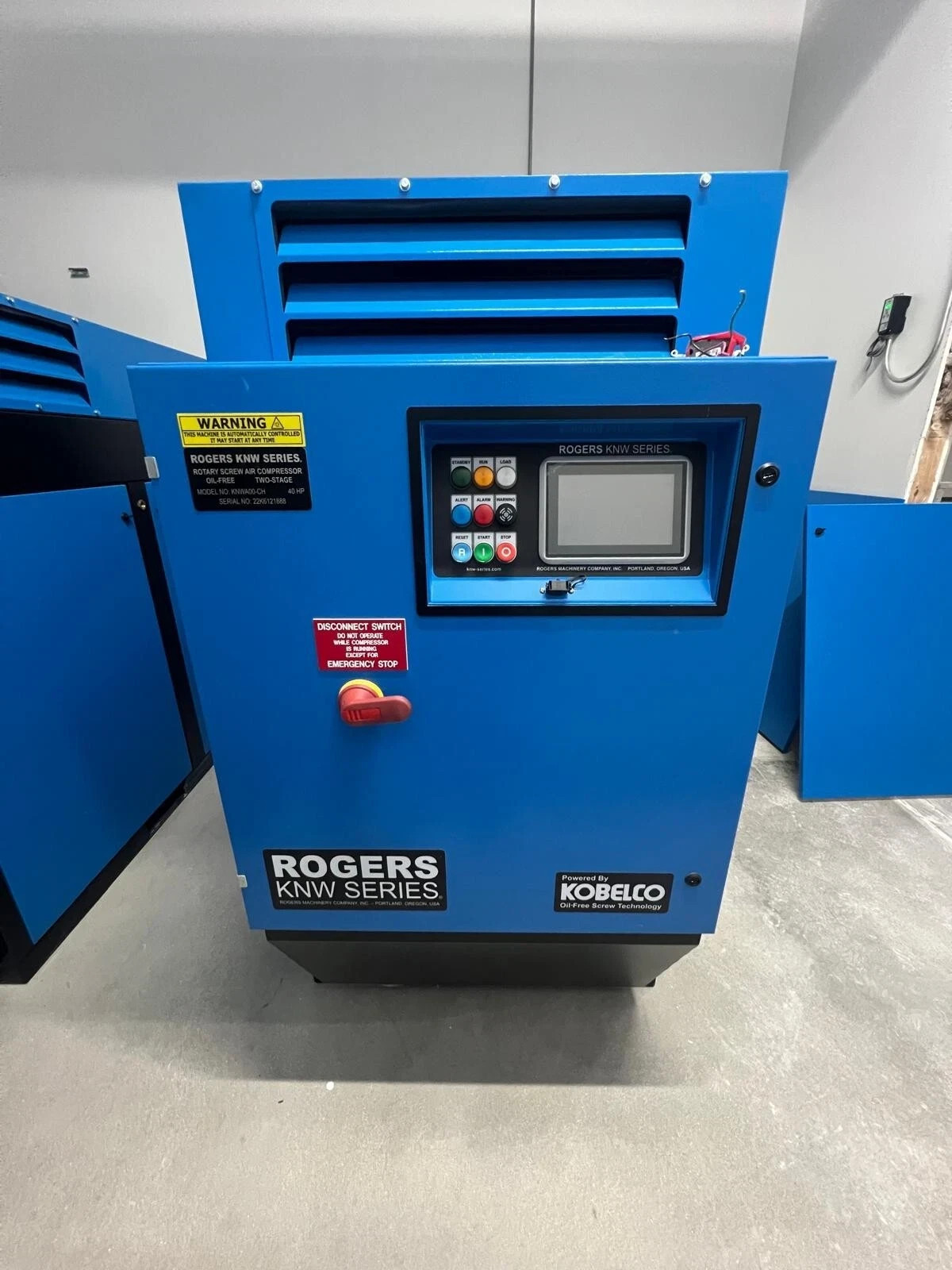 KOBELCO OIL FREE, KNW SERIES, 40 HP AIR COMPRESSOR » TWO STAGE, 41 HRS. TESTED