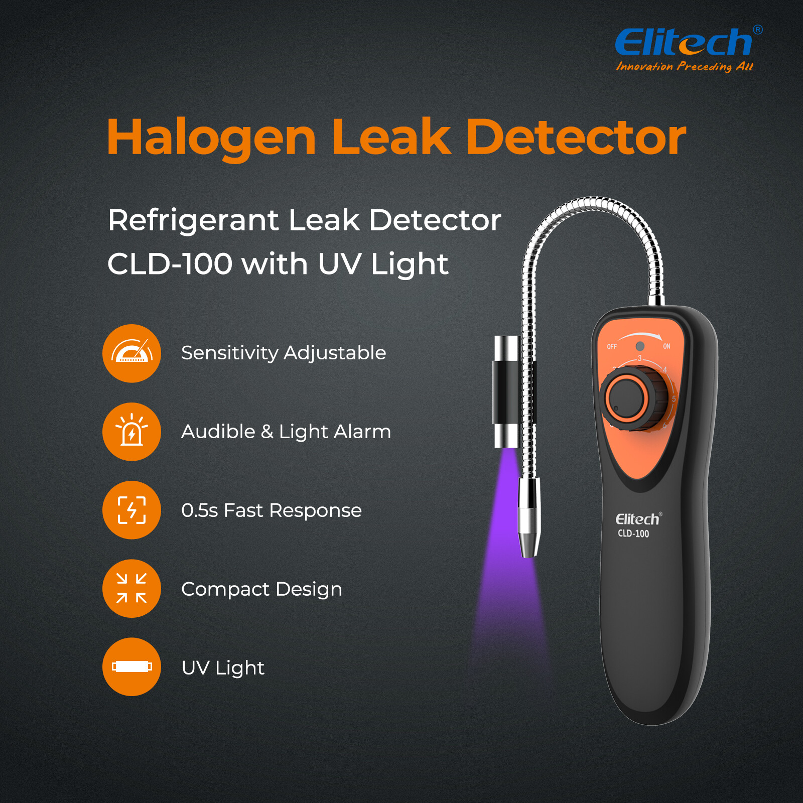Elitech CLD-100 Freon Leak Detector Halogen Refrigerant Gas Detector w/UV Light
