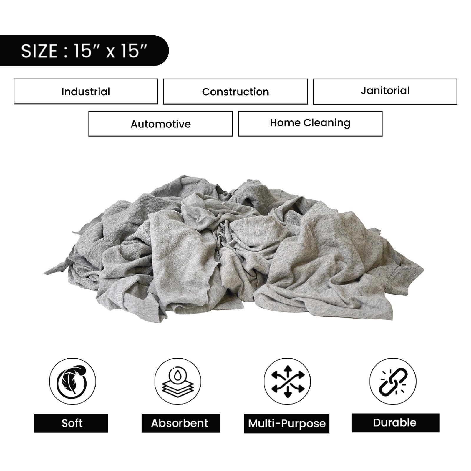 Gray Knit T-Shirt 100% Cotton Cleaning Rags 10 lbs. Bag – Multipurpose Cleaning