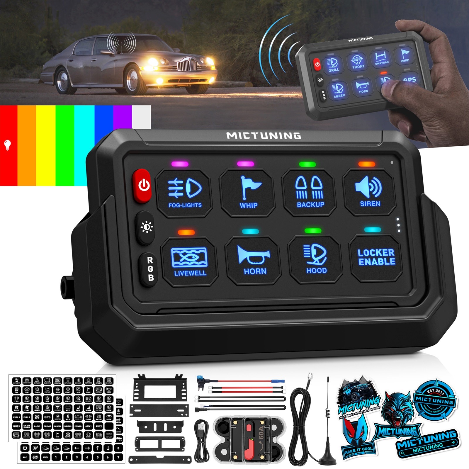 MICTUNING LED Wireless Switch Panel 4/6/8/12 Gang Remote/APP Control Circuit Box
