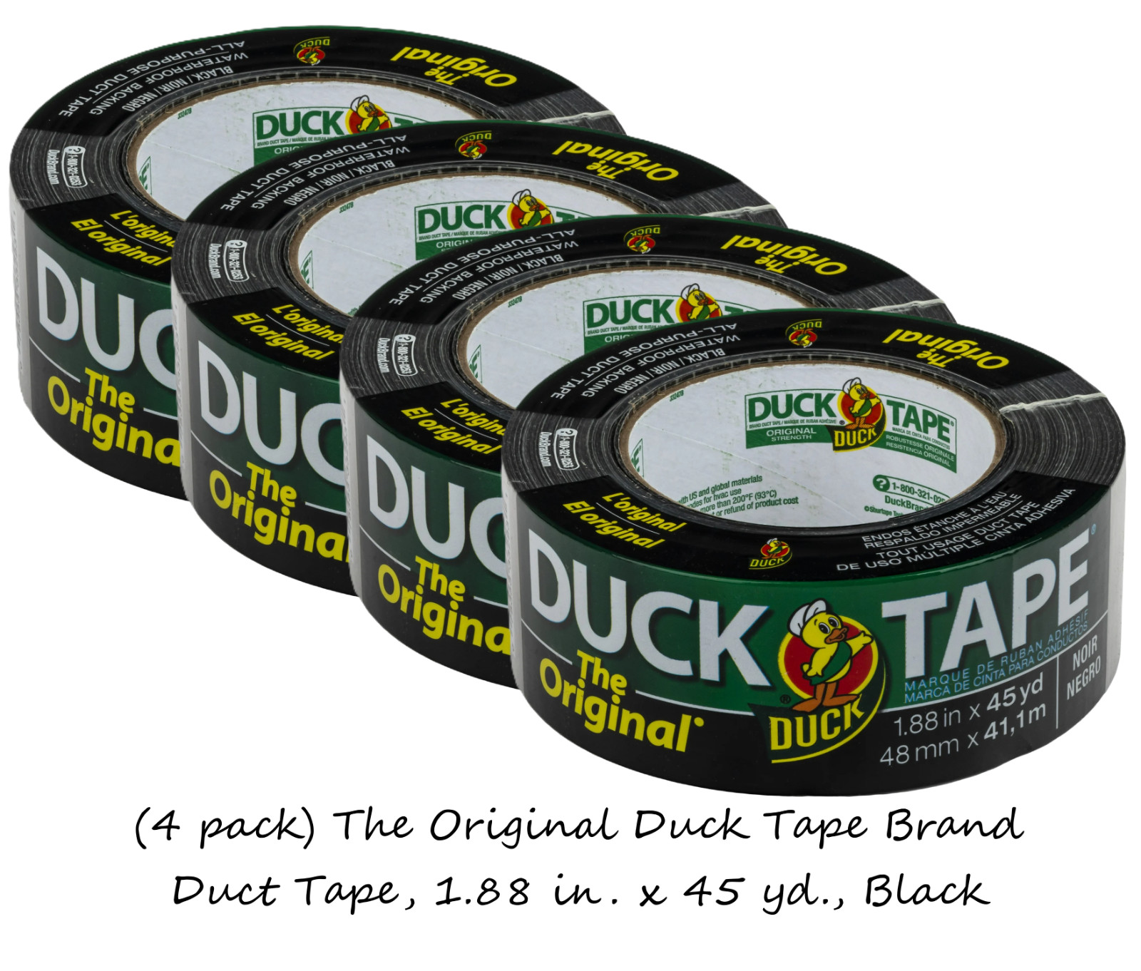 (4 pack) The Original Duck Tape Brand Duct Tape, 1.88 in. x 45 yd, Black