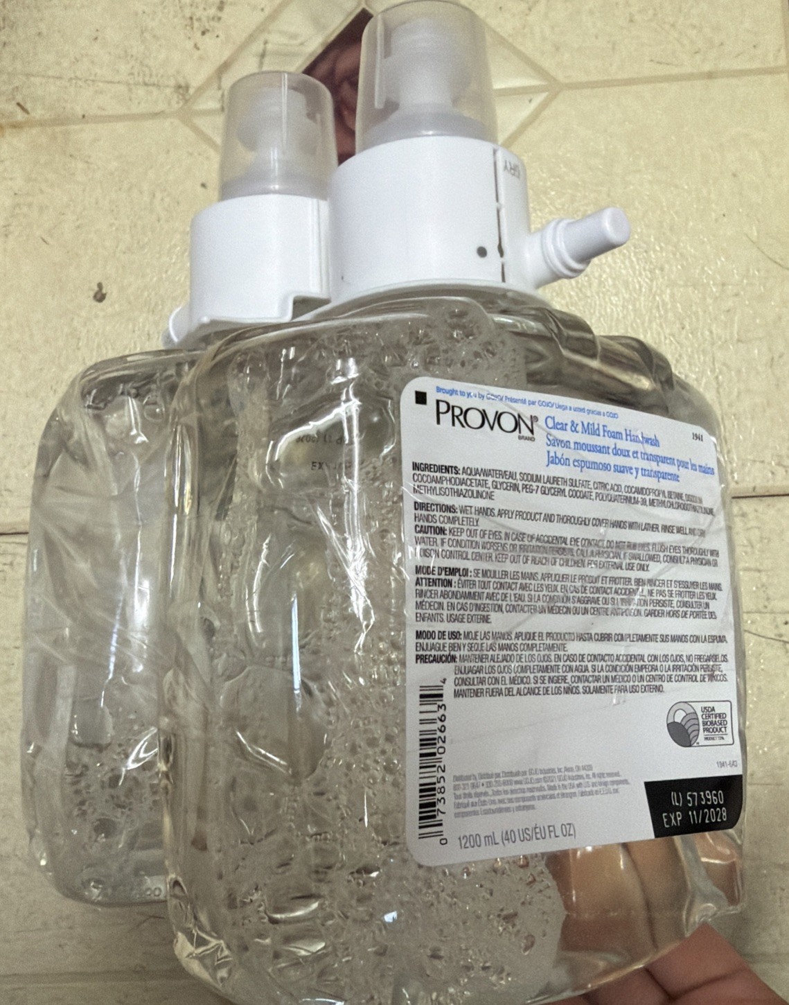 2 PROVON 194102 1200 mL Clear & Mild Foam Hand Wash Refill Unscented Exp 11/2028