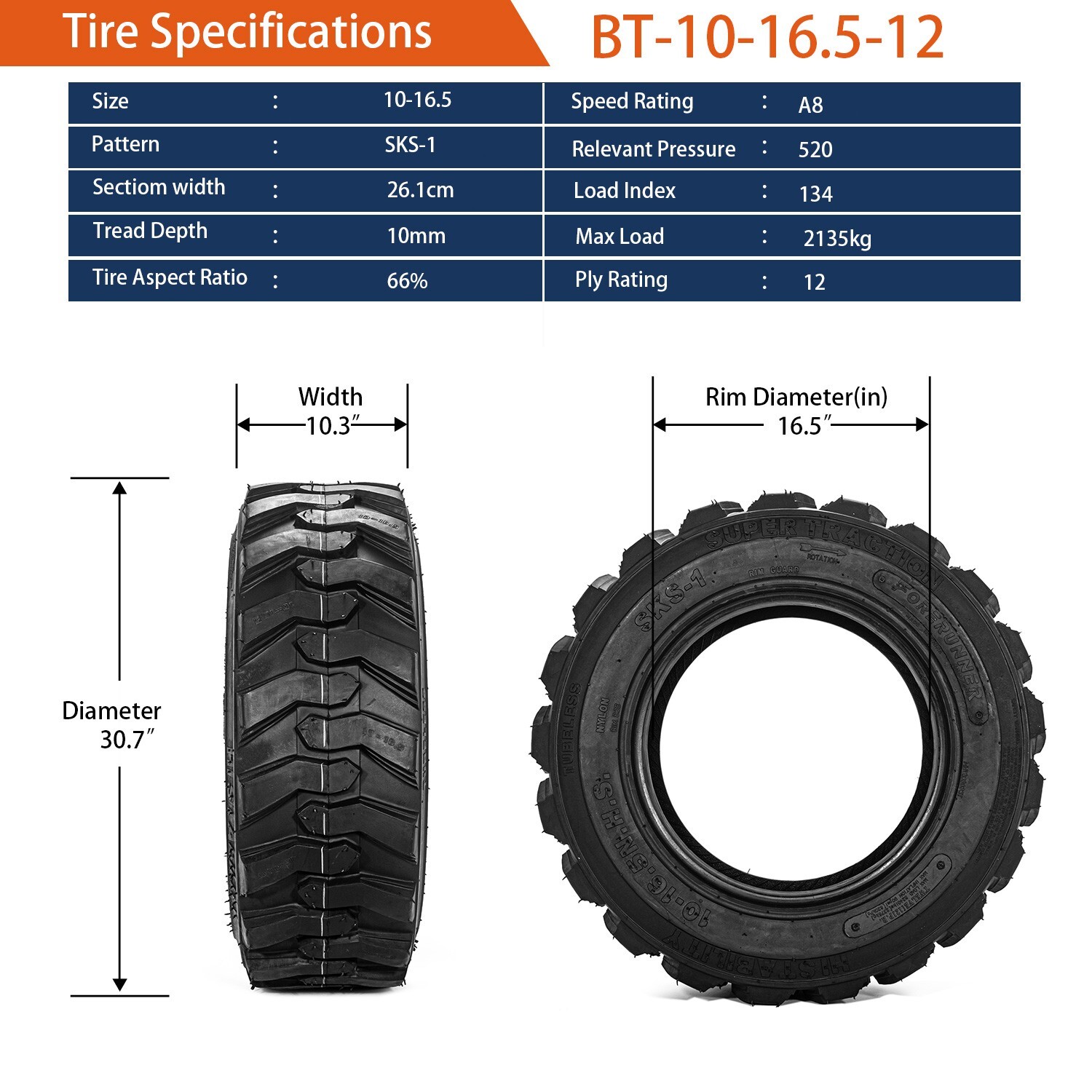 10×16.5 Skid Steer Tire 12PR Heavy Duty 10-16.5 Industrial Tire for Bobcat