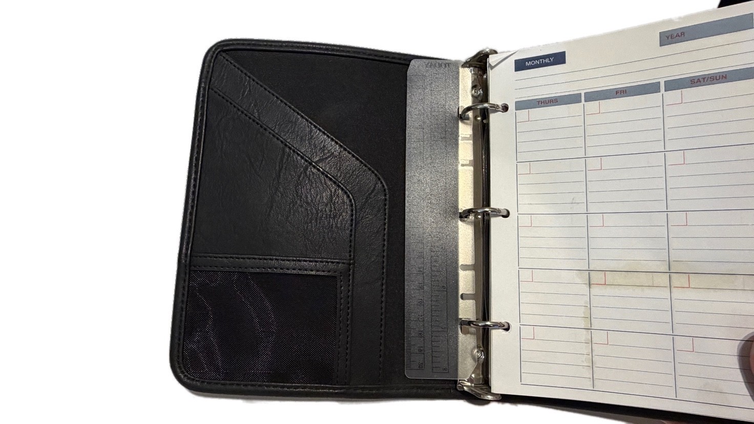 United States Navy 3 Ring Planner Black Leather Gold Stitched Logo Organizer