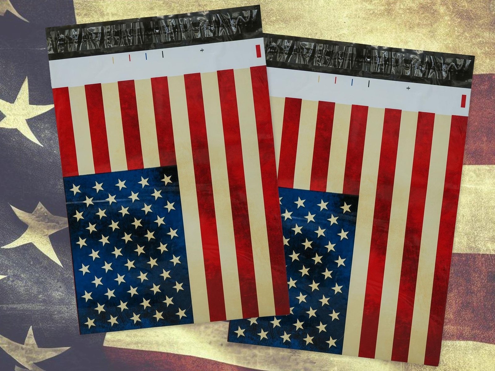 10×13 Rustic Flag Patriotic Poly Shipping Mailers, United States Red White & Bl
