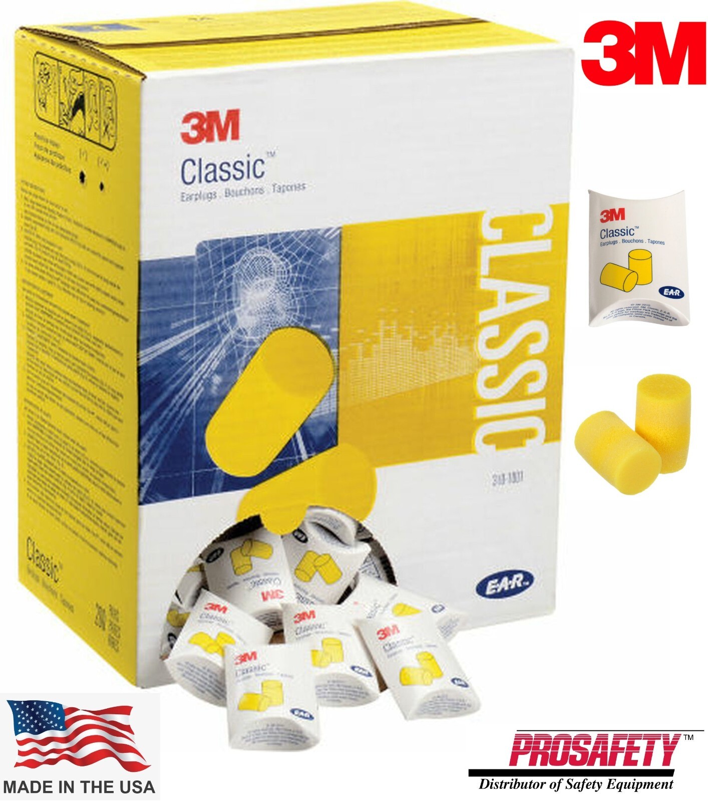 3M E-A-R Classic Foam Disposable Shooting Sleep Ear Plugs Noise Reduction NRR 29