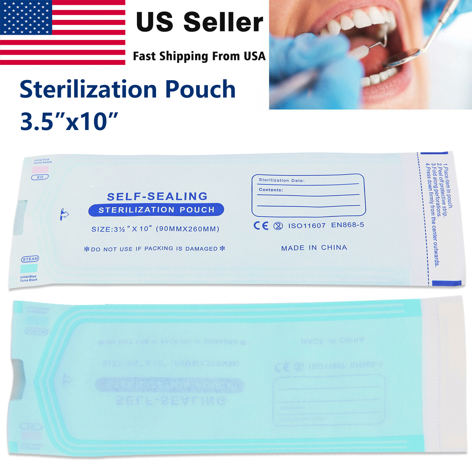200 3.5″ x 10″ Self-ing Sterilization Pouches for Autoclave SA