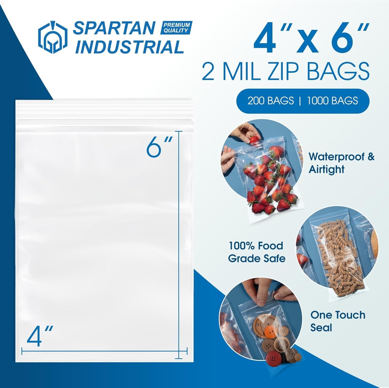 1000 Pack 4×6 Clear Ziplock Poly Bags – Resealable 2 Mil
