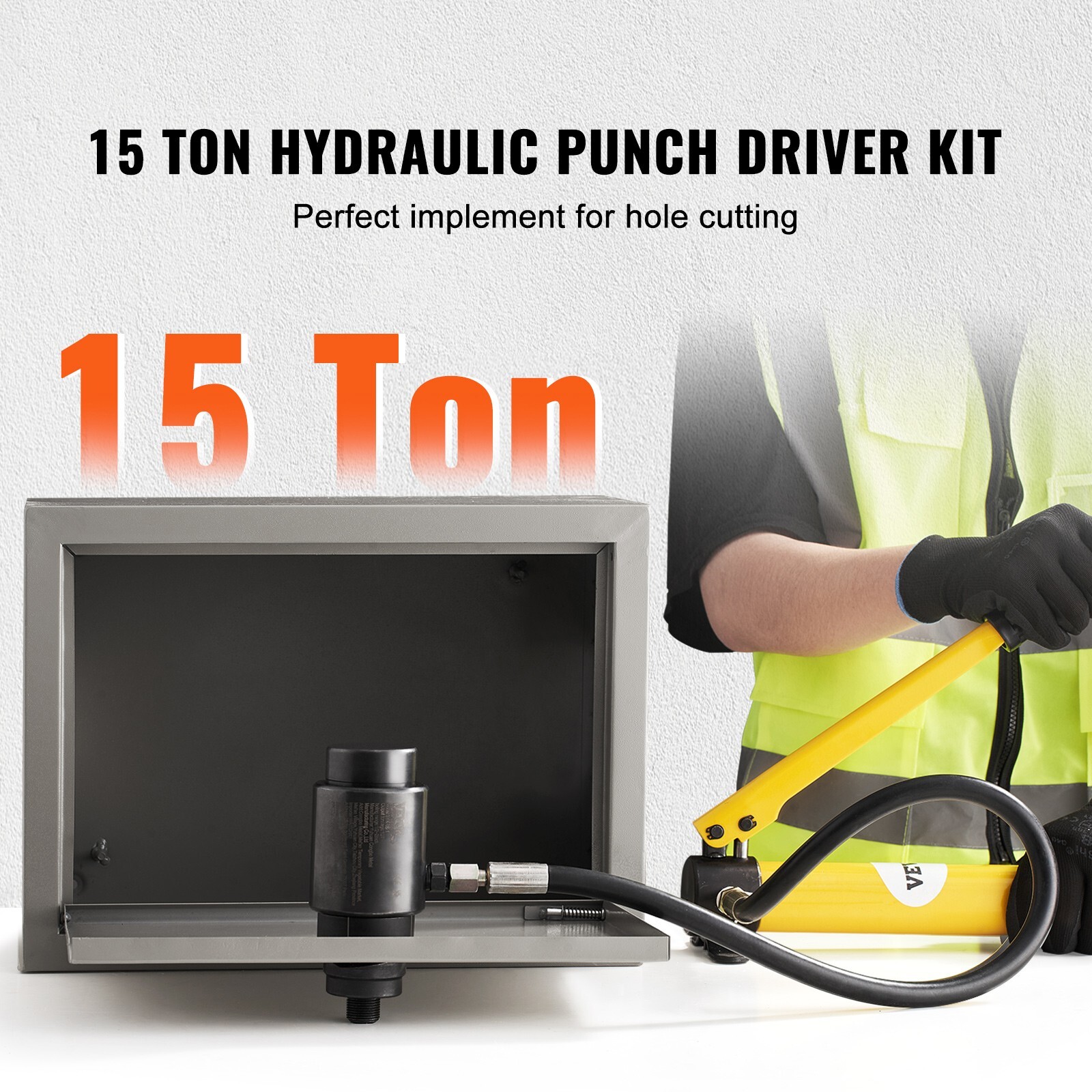 15 Ton Hydraulic Knockout Punch Driver Kit Hole Tool 1/2″-4″ with 10 Dies
