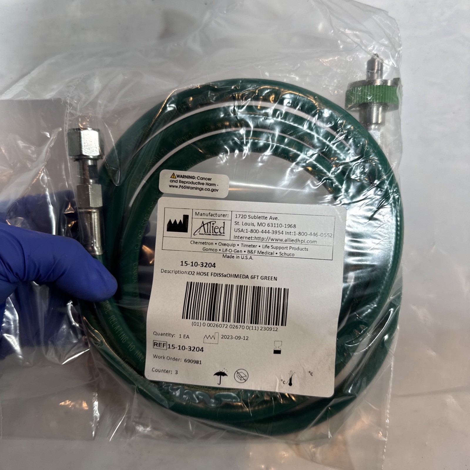 Allied Healthcare Oxygen Hose 15-10-3204 Oxygen , DISS Connector, 6 Foot