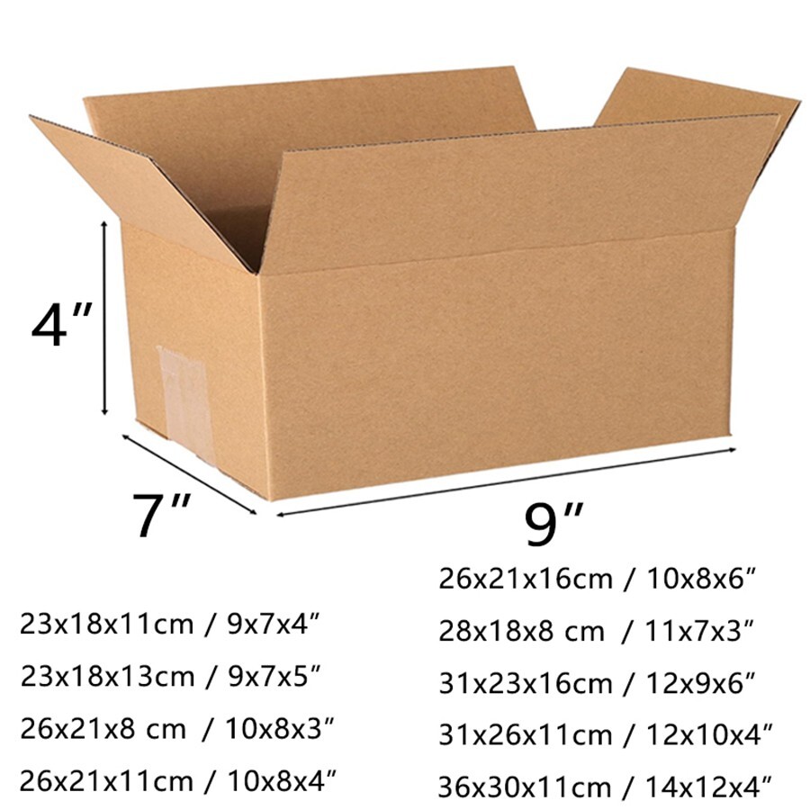 Corrugated boxes, can be used for storage, mailing; Multiple sizes available