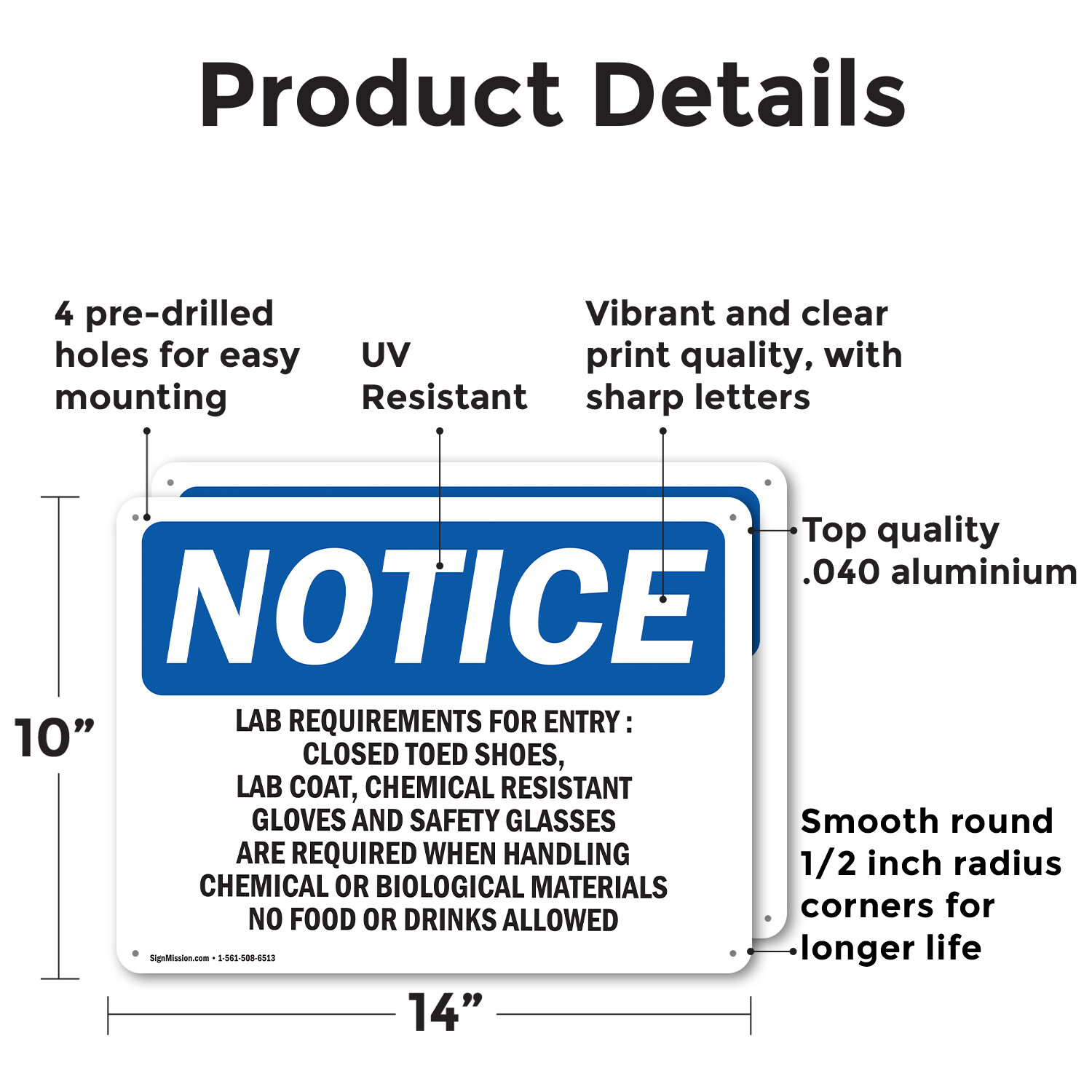 (2 Pack) Lab Requirements For Entry Closed Toed OSHA Notice Sign Decal Metal