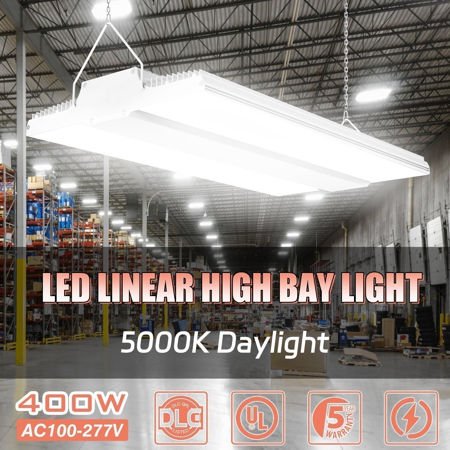 400 Watts LED Linear High Bay Light Commercial Shop Light Fixture 5000k Daylight