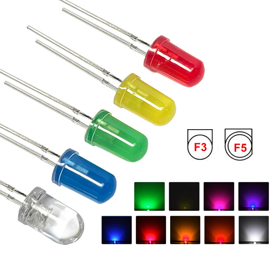 3mm 5mm LED Light Emitting Diode Clear Len LEDs Yellow Pink Red Green Blue White