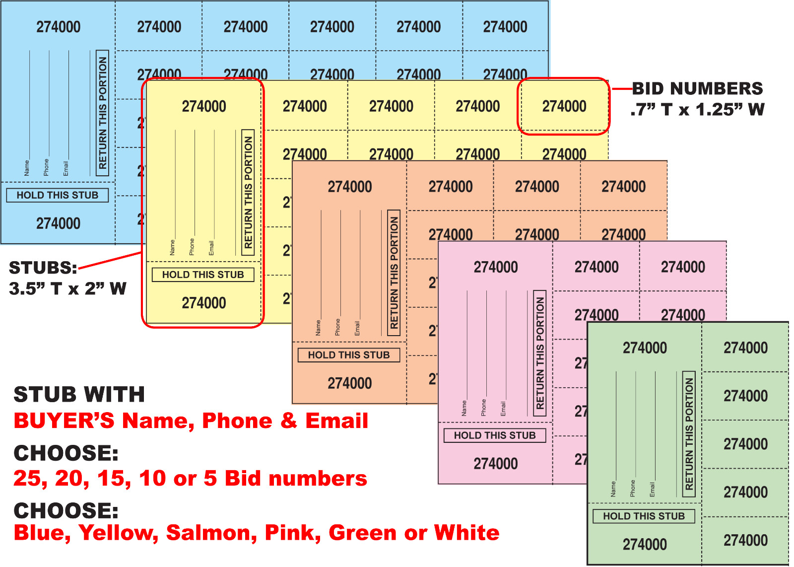 500 Chinese Auction Tickets -with Buyer’s Name, Email & Phone – FREE SHIPPING