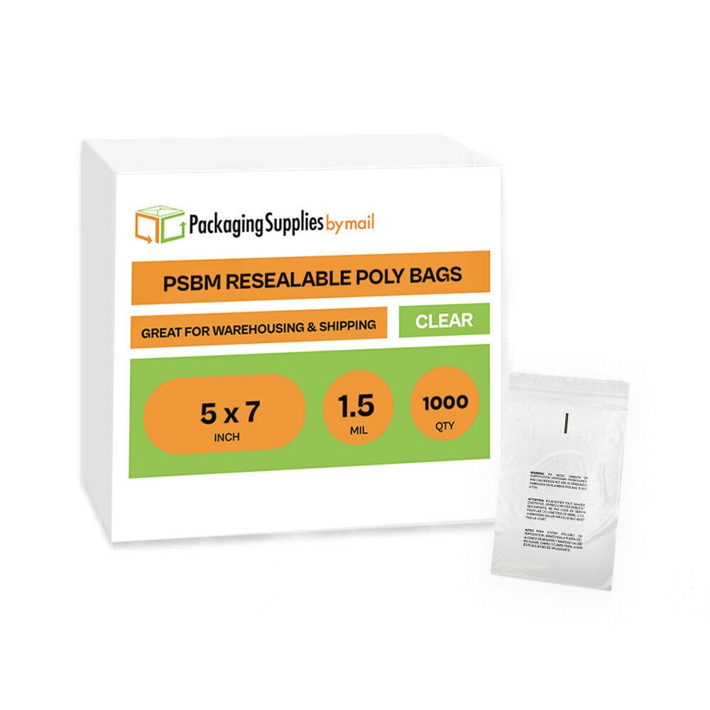 Clear Resealable Poly Bags 5″ x 7″ with Suffocation Warning 1.5 Mil 1000 Pieces