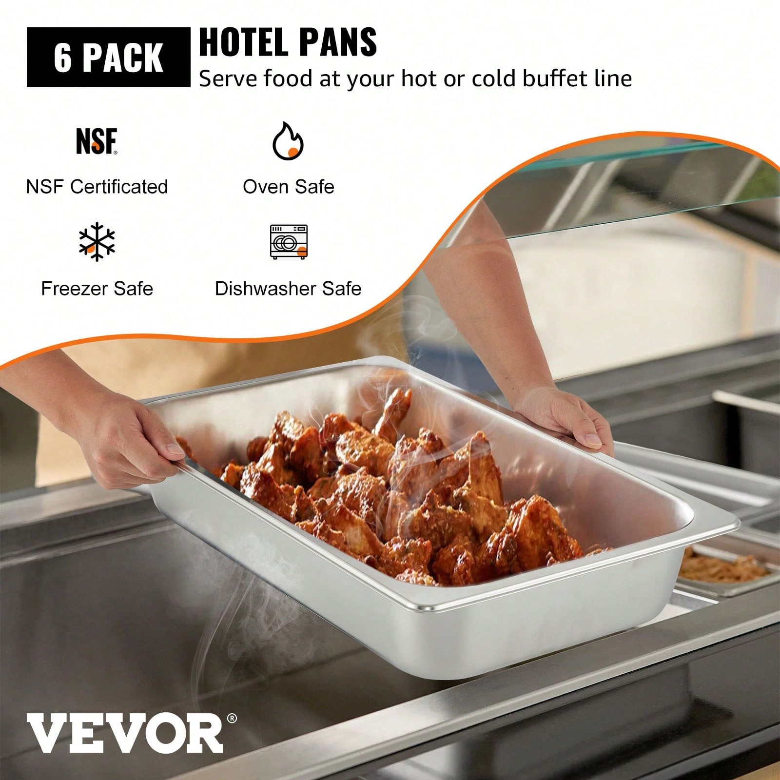 6Pcs Commercial Full Size Pans 2.5in 4in & 6in Stainless Steel Hotel Pan 0.8mm