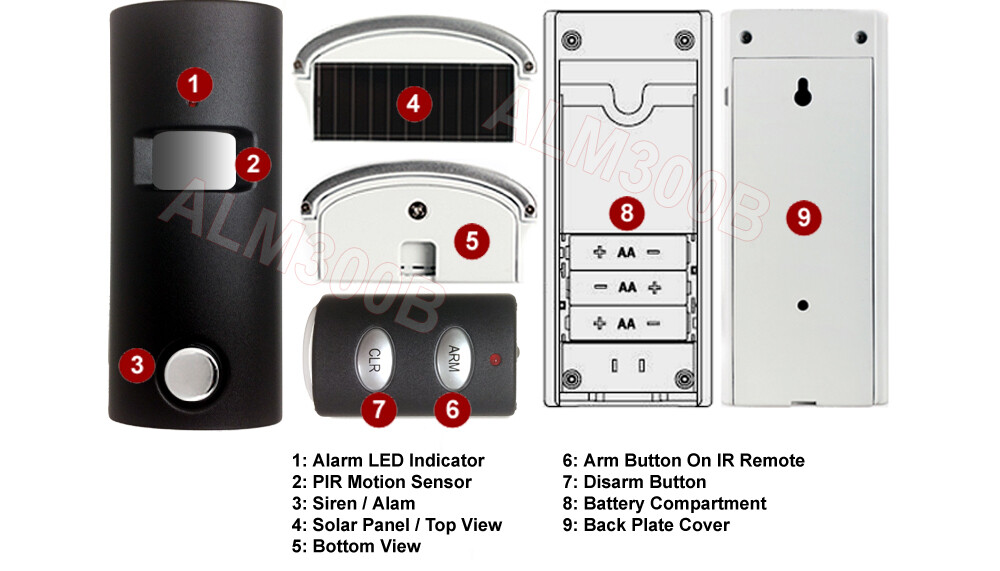 Wireless Solar Motion Alarm Sytem With IR Remote + 130dB Loud Siren Sound