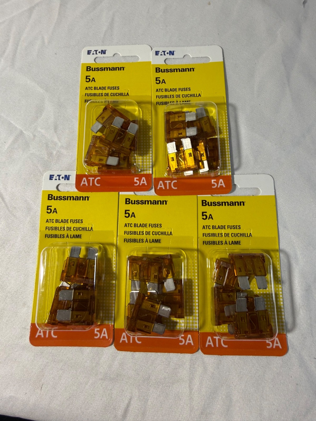 Lot of 5 Packs of 5 Bussmann ATC-5-RP 5 Amp Blade Fuses