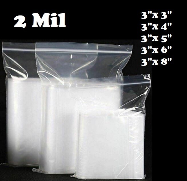 3″x 3″,4,5,6,8 Clear 2 Mil Plastic Zip Seal Bag Reclosable Top Lock Baggies 2Mil