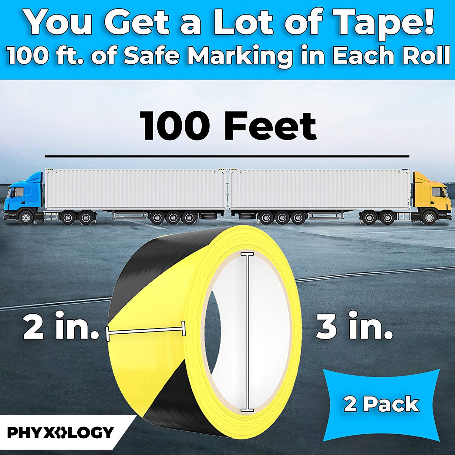 [1-Pack] 2″ Adhesive Safety Caution Tape, Yellow & Black Matte by Nova Supply