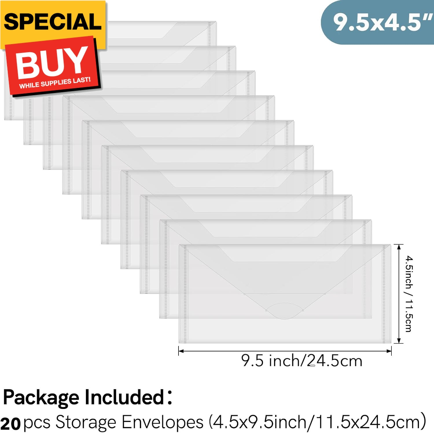 20 Pack Storage Bag,4.5×9.5″ Resealable Plastic Envelopes Pockets for Cutting Di