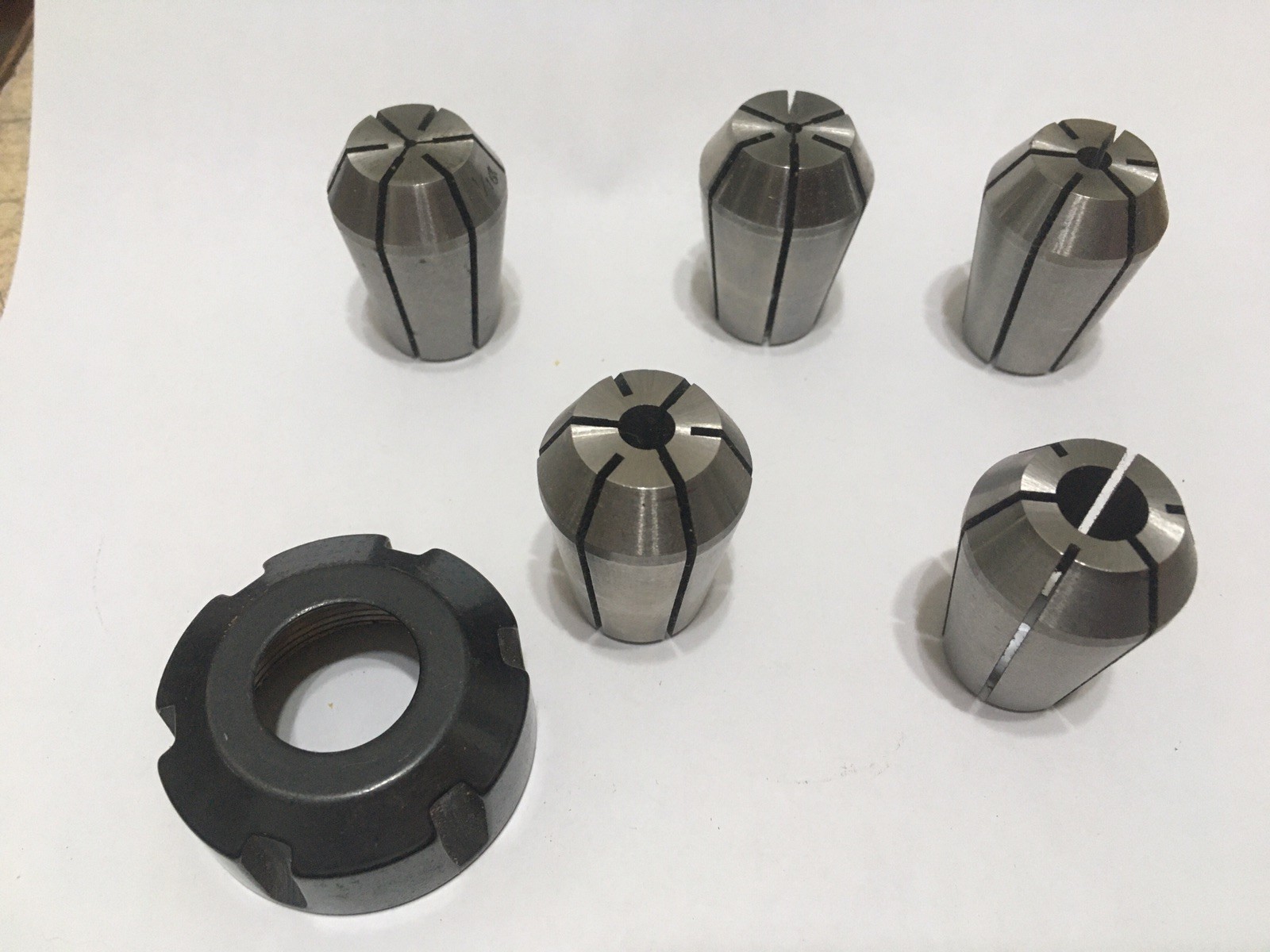 Lot of 5 Swiss E25 Collets with Mounting Nut E-25 Excellent Condition!