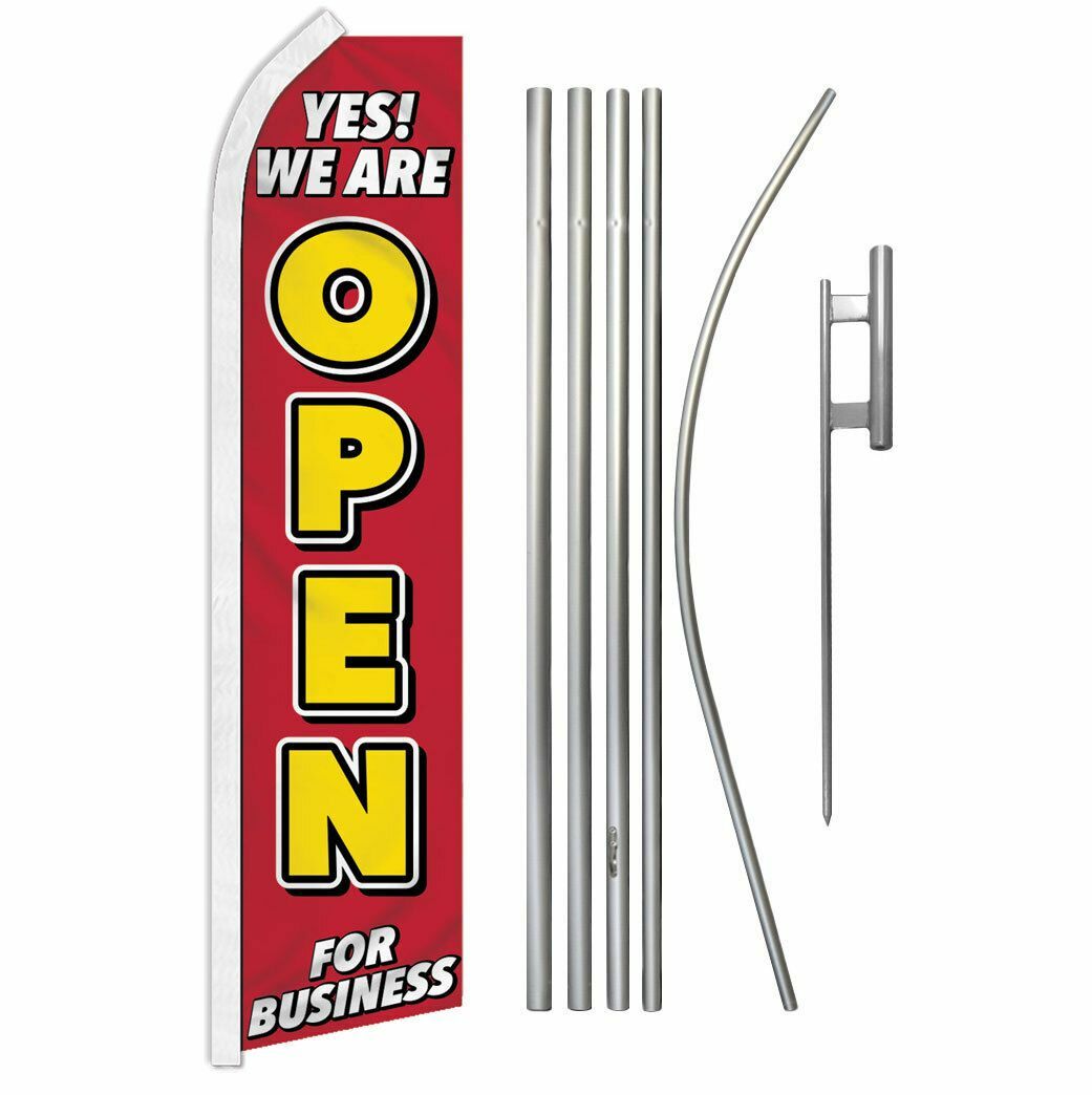 Yes We Are Open for Business Swooper Flutter Feather Advertising Flag Kit Open