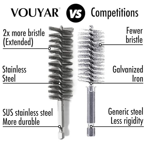 6pc Extended Copper Pipe Cleaning Brush Set for Power Drill – Stainless Steel
