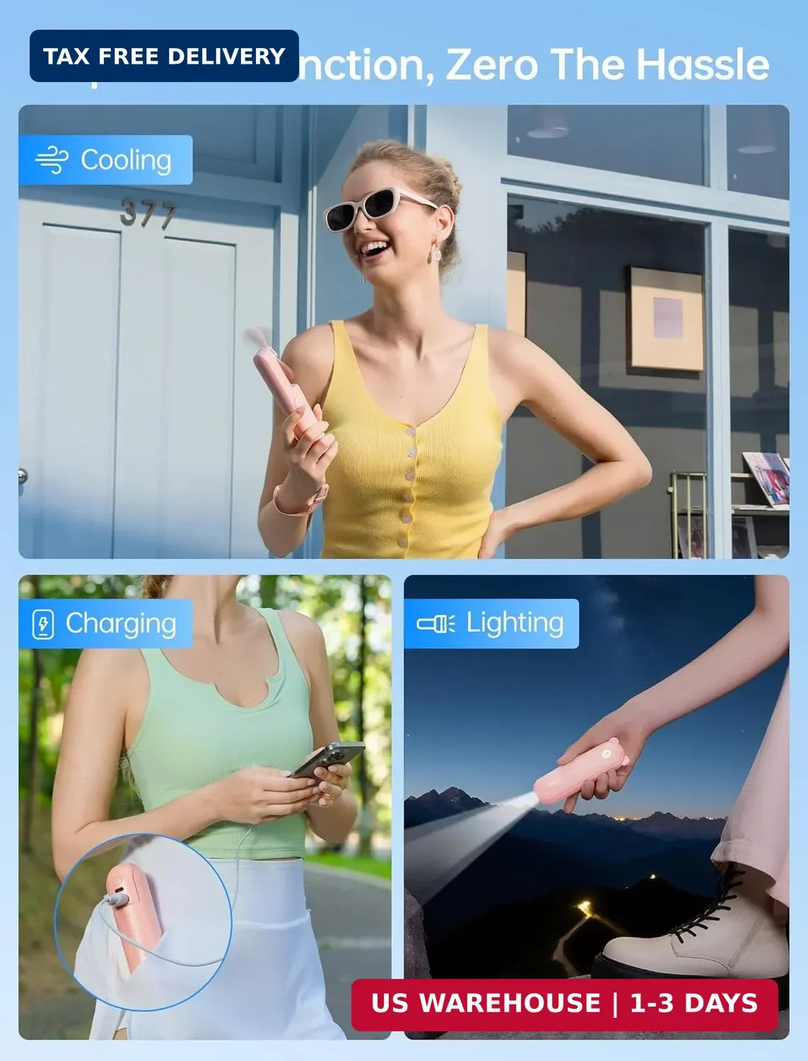 JISULIFE 3 IN 1 Handheld Mini Fan – Portable Fan & Power Bank & Flashlight, 19H