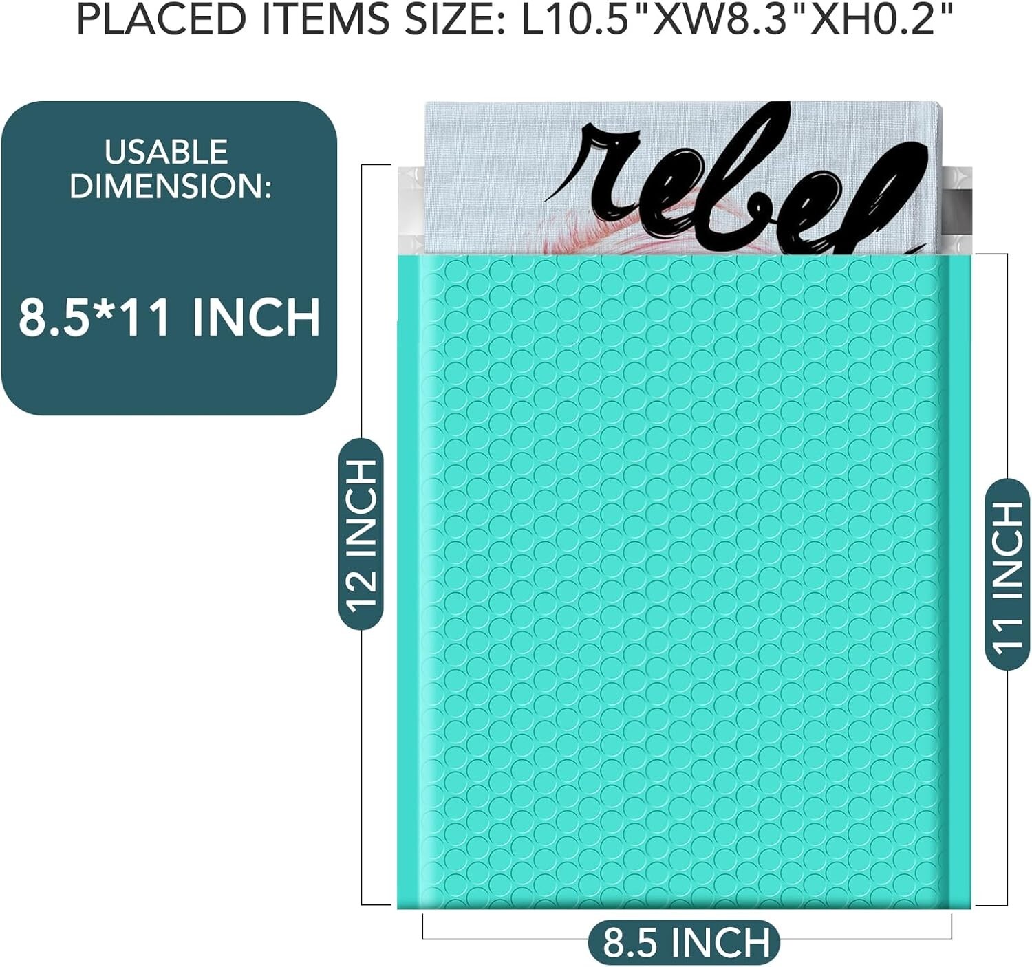 250pcs Poly Bubble Mailers 8.5×12 Padded Envelopes 8.5×11 Mailing Bag Bulk Teal
