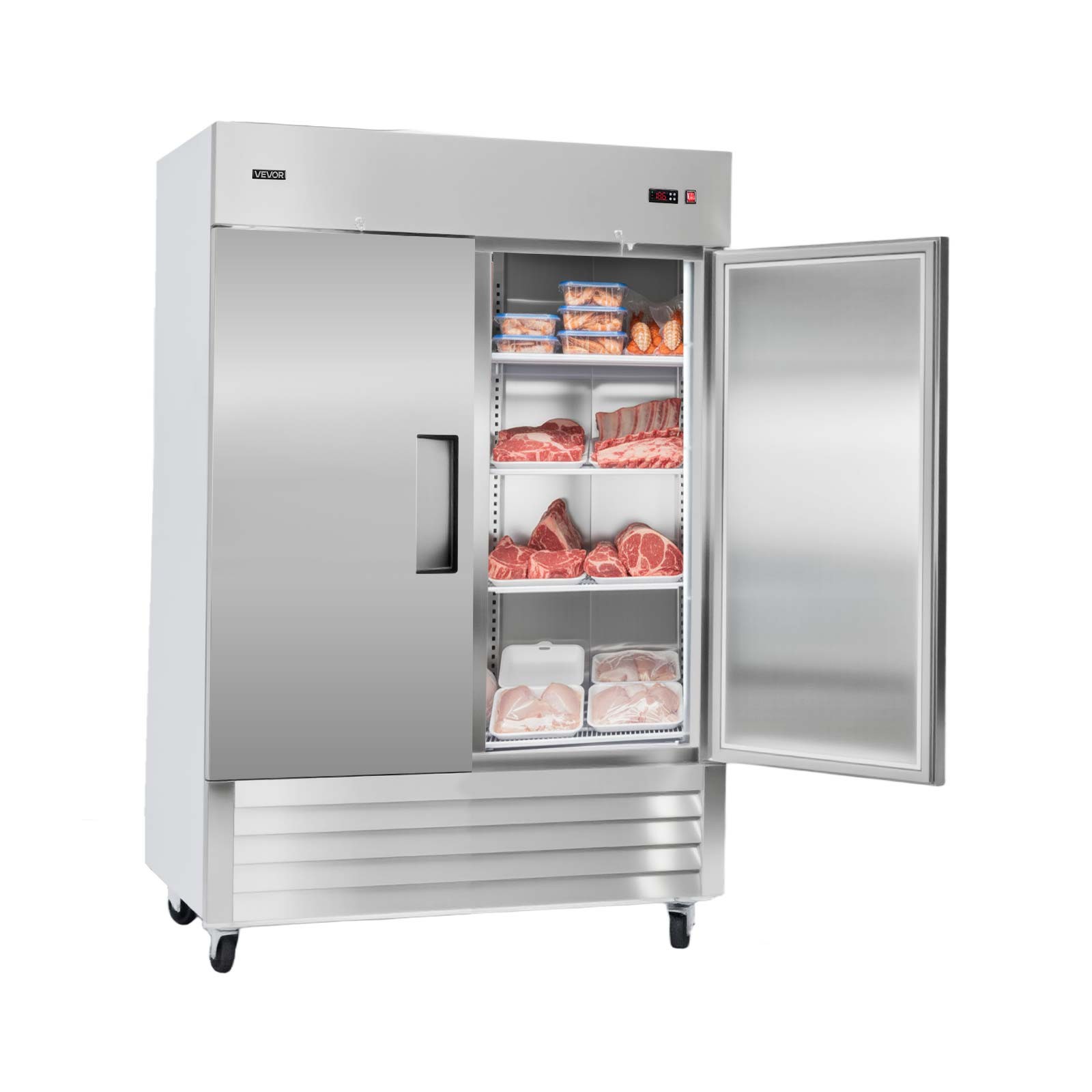 VEVOR Commercial Freezer 43.2 Cu.ft Reach In Upright Freezer 2 Door 8 Shelves