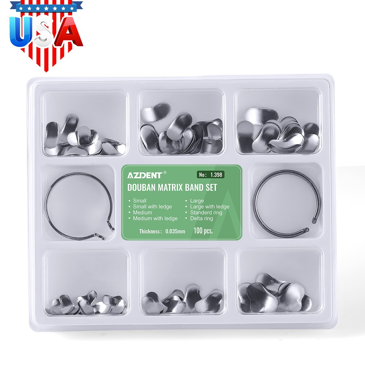 AZDENT Dental Sectional Contoured Metal Matrices Matrix Ring Resin Refill Bands