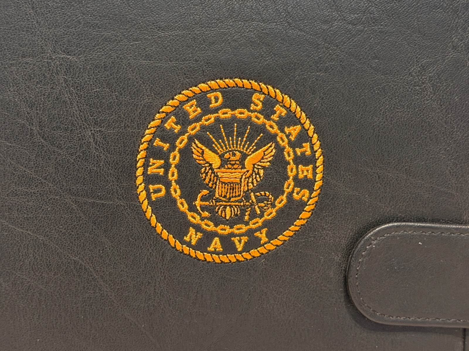United States Navy 3 Ring Planner Black Leather Gold Stitched Logo Organizer
