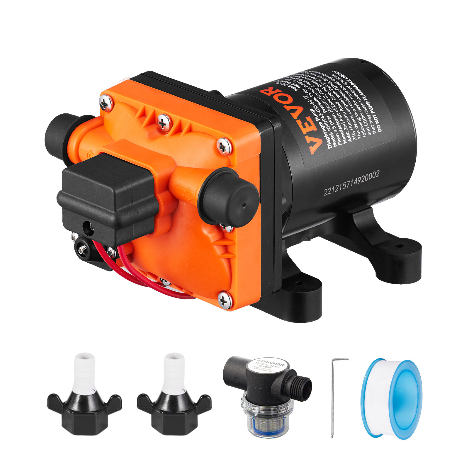 VEVOR 12V Water Pressure Diaphragm Pump Self-Priming Pump 55 PSI 3.5 GPM Boat RV
