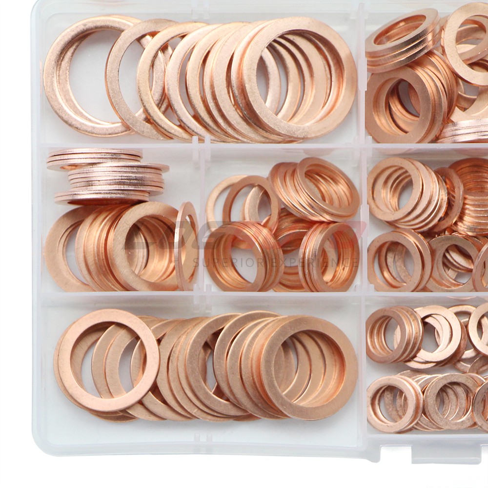 300Pcs Copper Crush Flat Washer Solid Gasket Set Ring Seal M5-M20 Assortment Kit