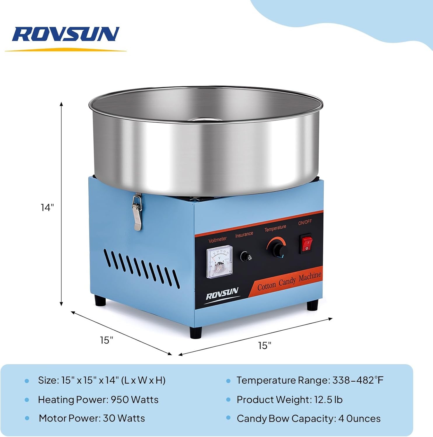 ROVSUN 15″ Commercial Cotton Candy Machine Maker Floss Pink 980W Family Party