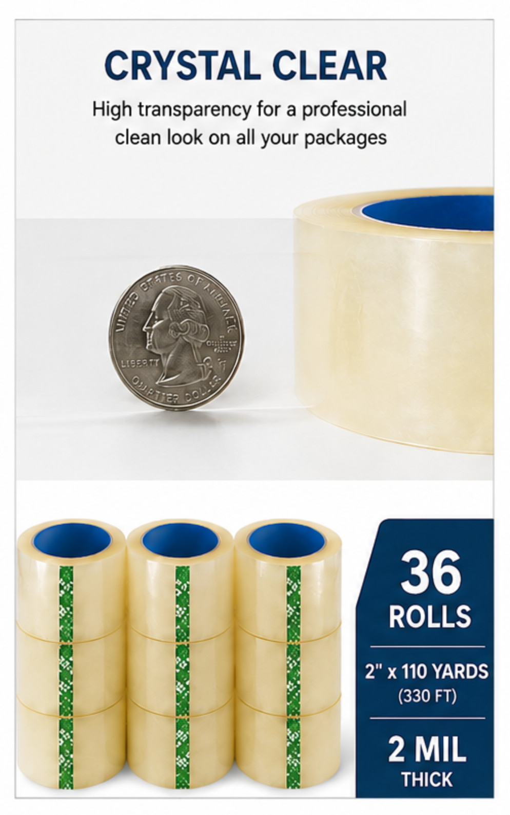 36 Rolls Clear Packing Tape 2″ x 110 Yard 2 Mil Shipping Box Sealing 330FT
