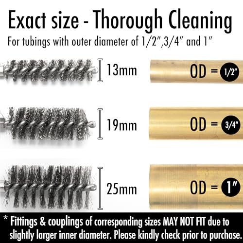 6pc Extended Copper Pipe Cleaning Brush Set for Power Drill – Stainless Steel