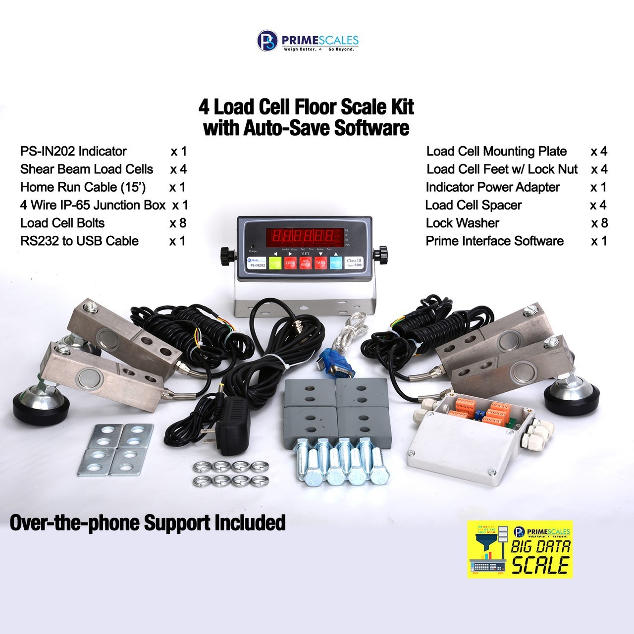 4 Load Cell Floor Scale Kit w/ Indicator Junction Box USB Cable Software