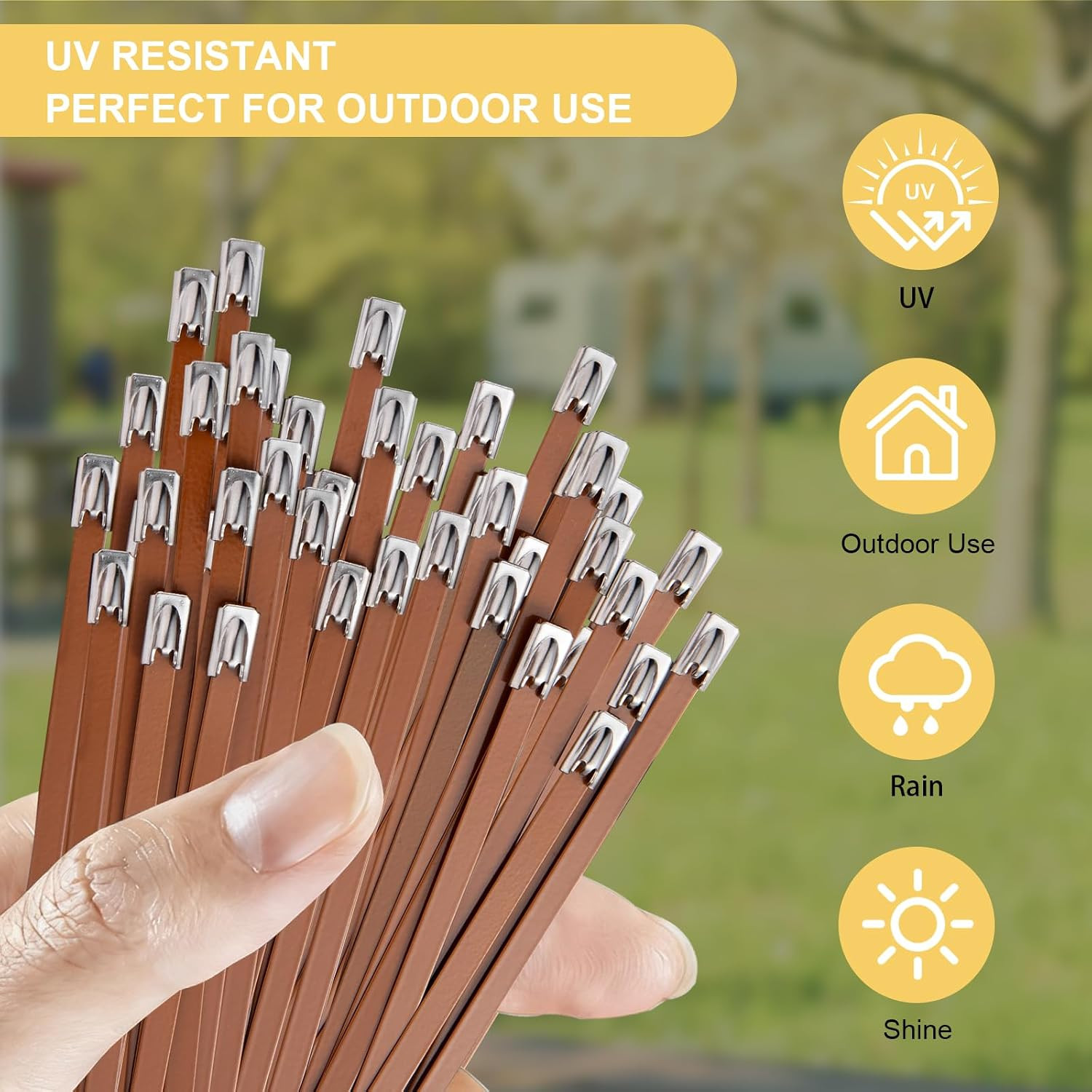Metal Zip Ties Brown 11.8-Inch 304 Stainless Steel Zip Ties Heavy Duty, 270LBS T