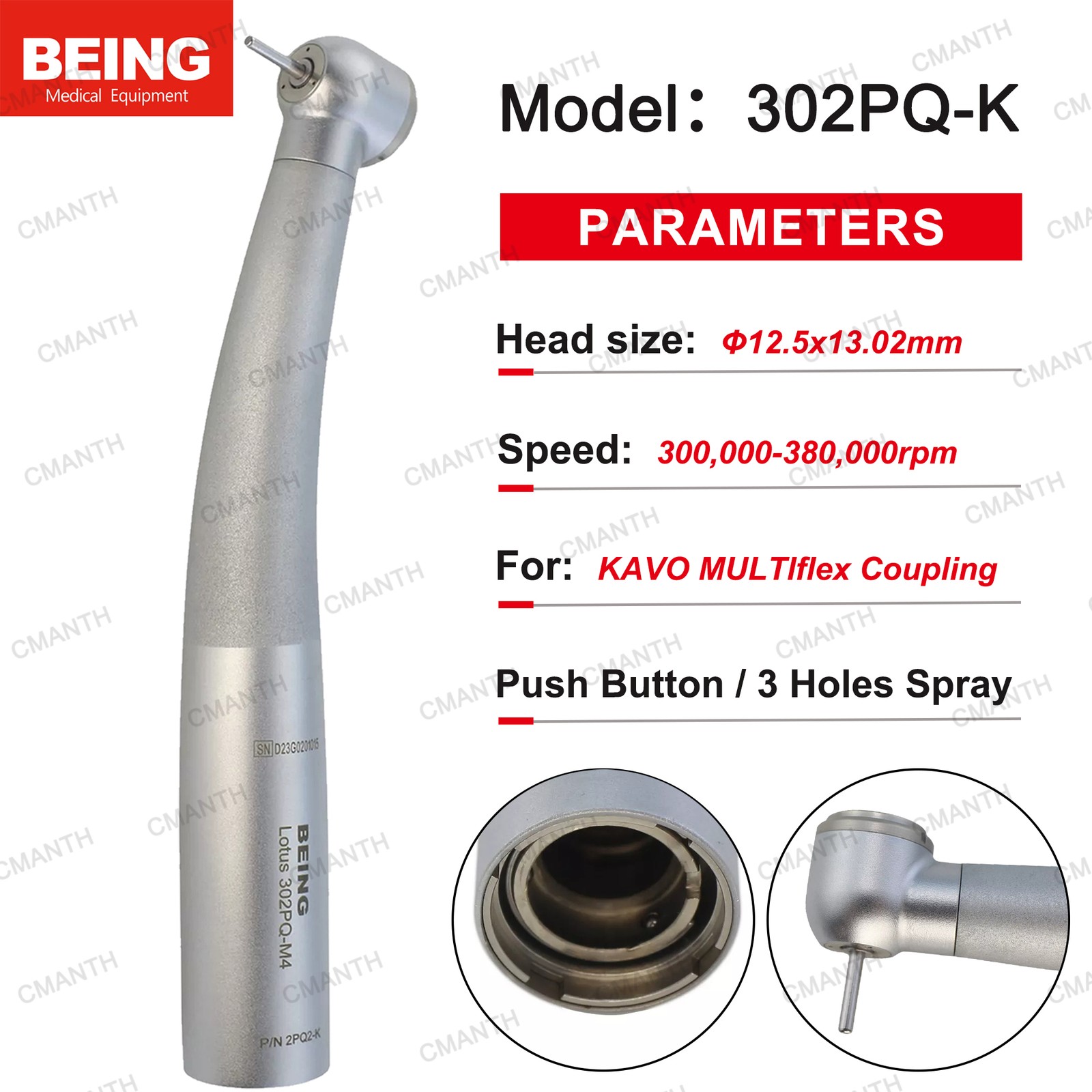 US BEING Dental Handpiece High Speed Turbine For KaVo MULTIflex Coupler 4 Hole