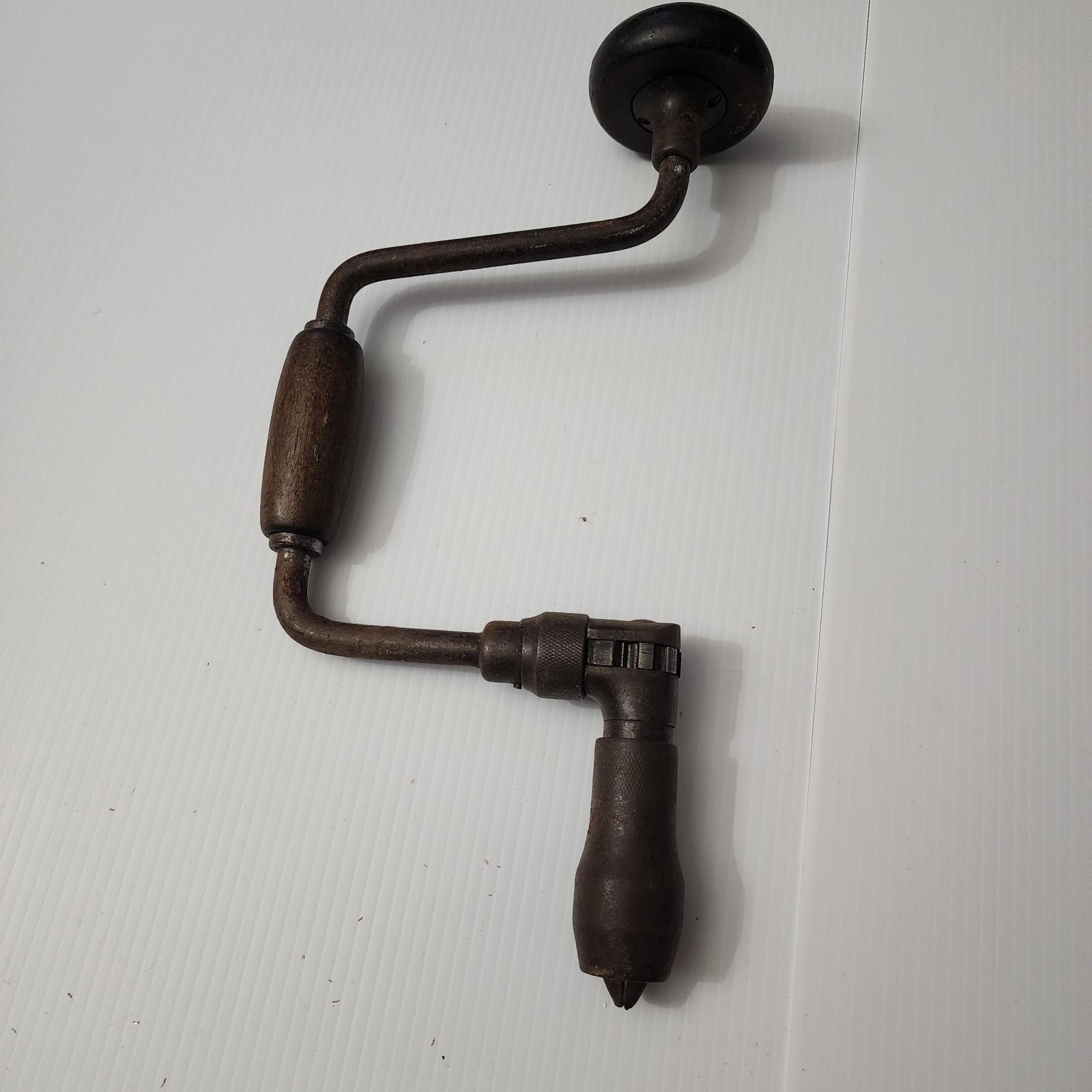 Vintage Hand Powered Bit Brace Drill With Wood Handles Ratcheting Mechanism