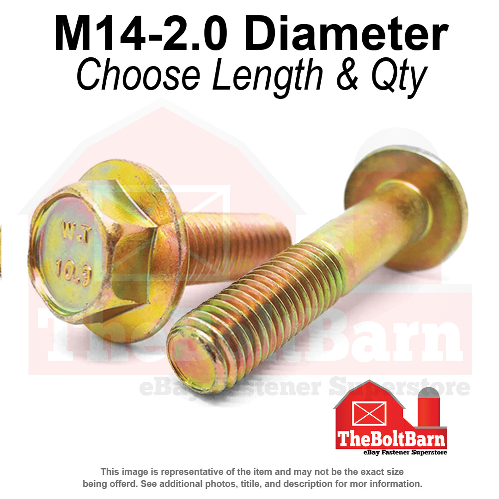 M14-2.0 Class 10.9 Hex Flange Screws Frame Bolts Zinc Yellow (Pick Length &Qty)