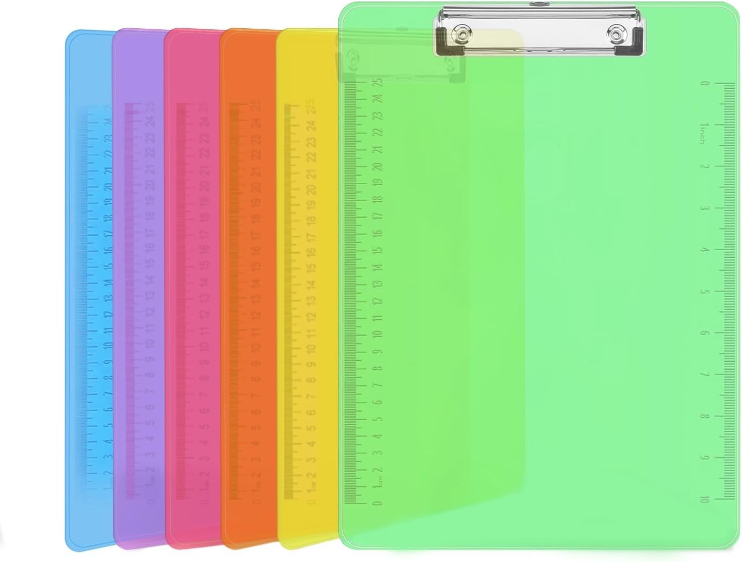 Plastic Clipboards, 6 Pack Clear Colored Clipboards, Low Profile Clip Board 12.