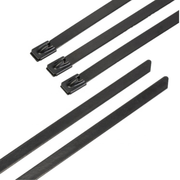 Black coated T316 Stainless Steel Metal Cable Ties Zip Wrap Exhaust Heat Straps