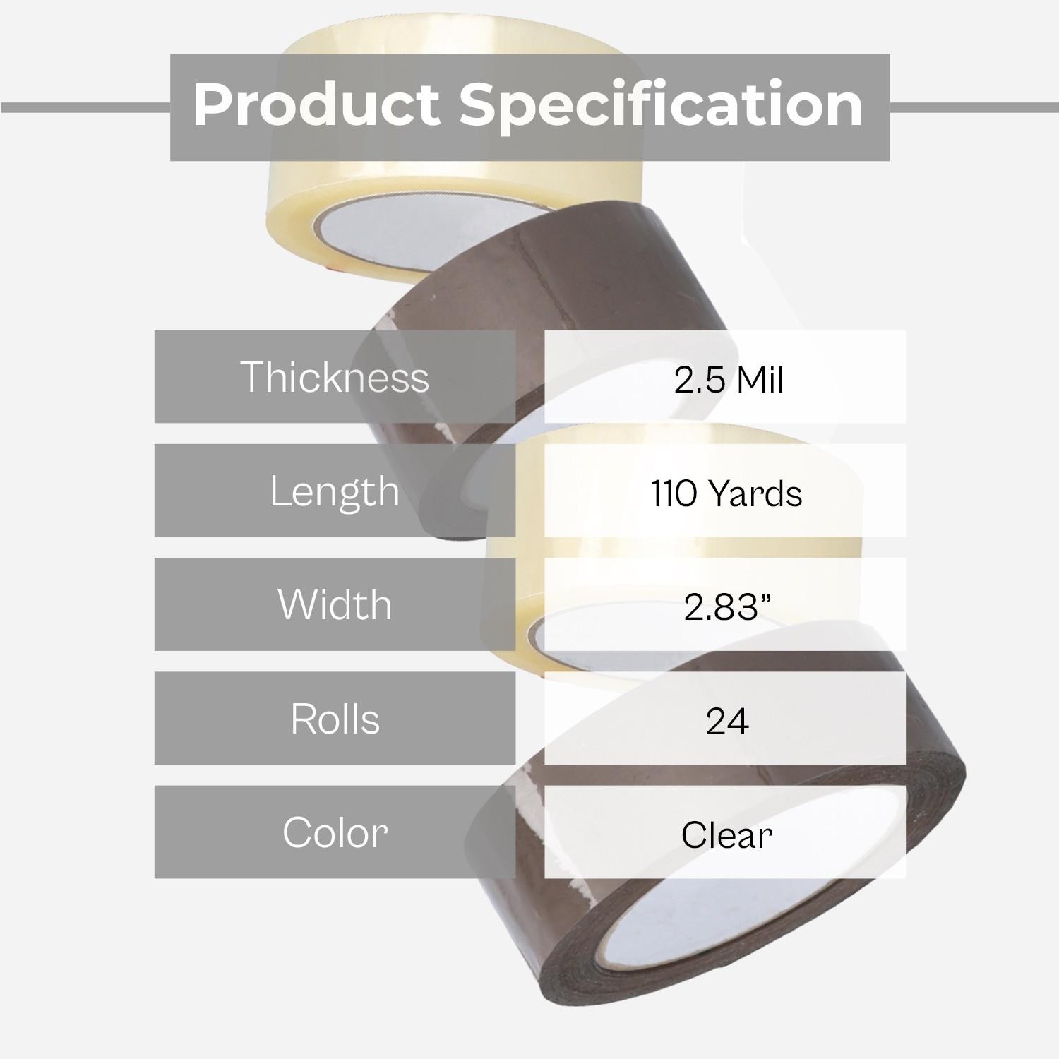 24 Rls Clear Carton Sealing Tape 3″ x 110 Yds Acrylic Adhesive Tape 2.5 Mil