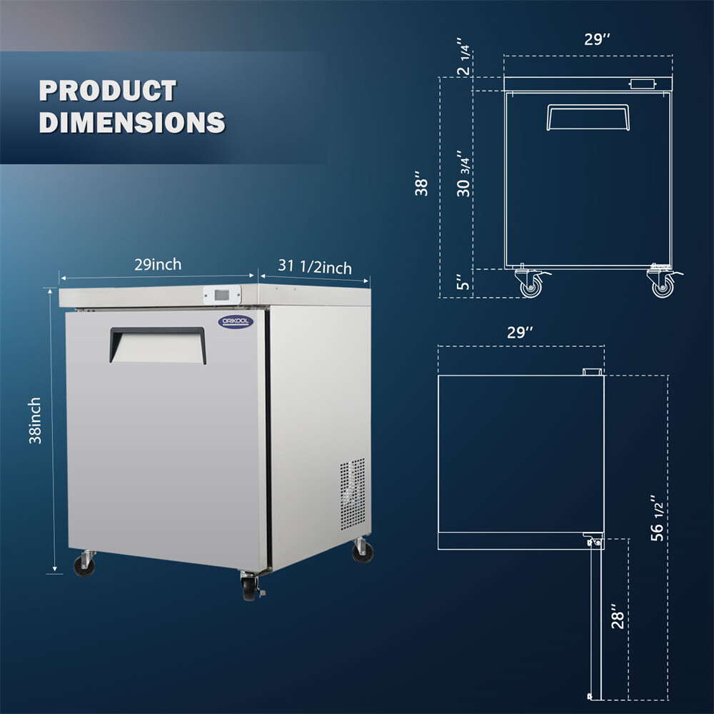 Commercial Undercounter Freezer 1 Door 29″ Worktop Freezer 8 Cu.ft ETL Approved